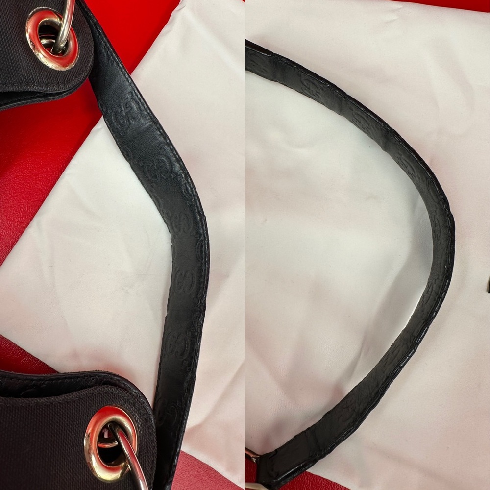 GUCCI Vintage Black Canvas & Leather Hobo Bag 100% Authentic - Picture 10 of 13